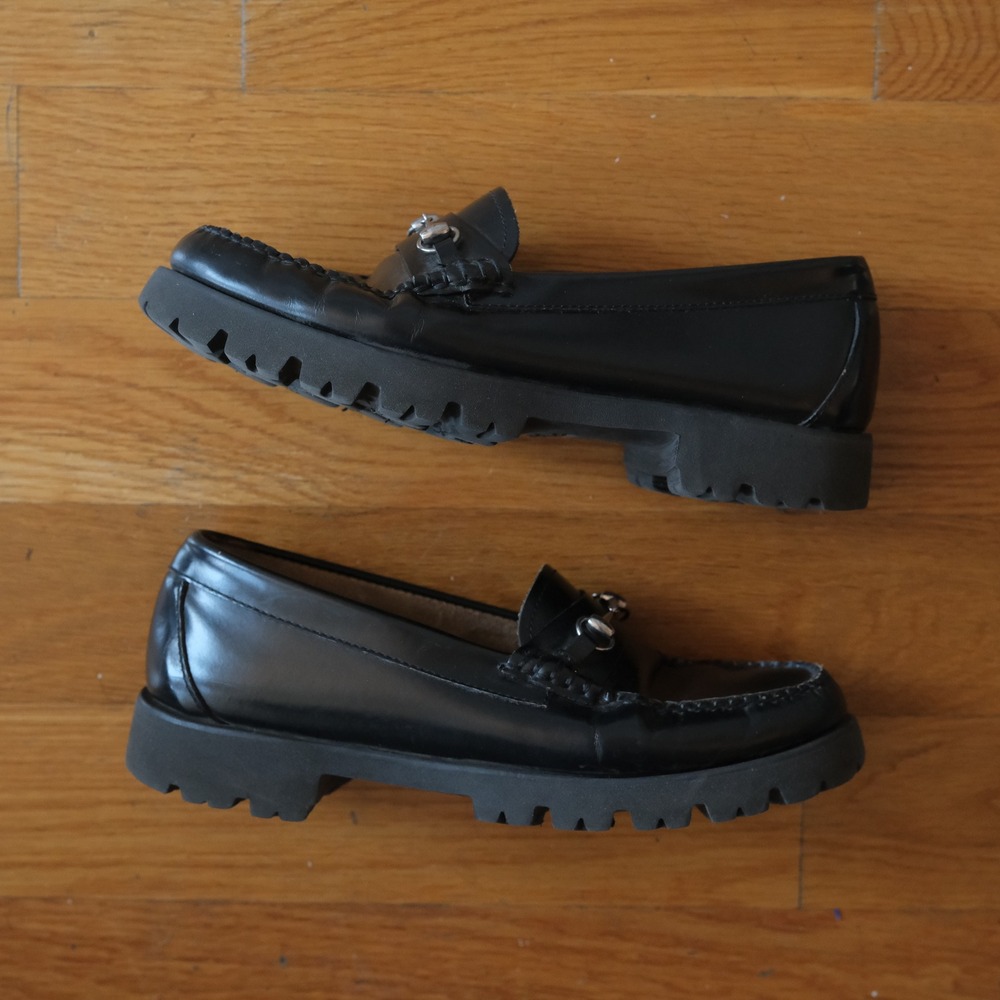 G.H. Bass Lianna Bit Super Lug Loafers Womens Black Leather Chunky Preppy 9.5M